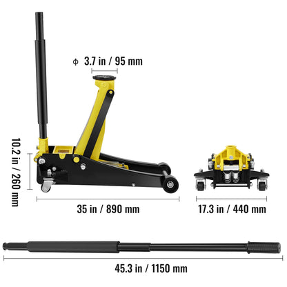 SucceBuy Floor Jack Low Profile Floor Jack Heavy-duty Steel Racing Floor Jack Quick Lift Pump Floor Lifting Range 3.64"-19.49"