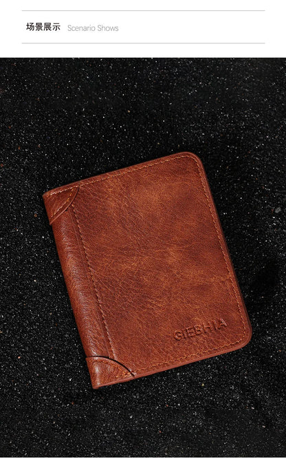 Men's Wallets RFID Blocking Genuine Leather Trifold Business Short Purse Wallet for Men with ID Window and Credit Card Holder