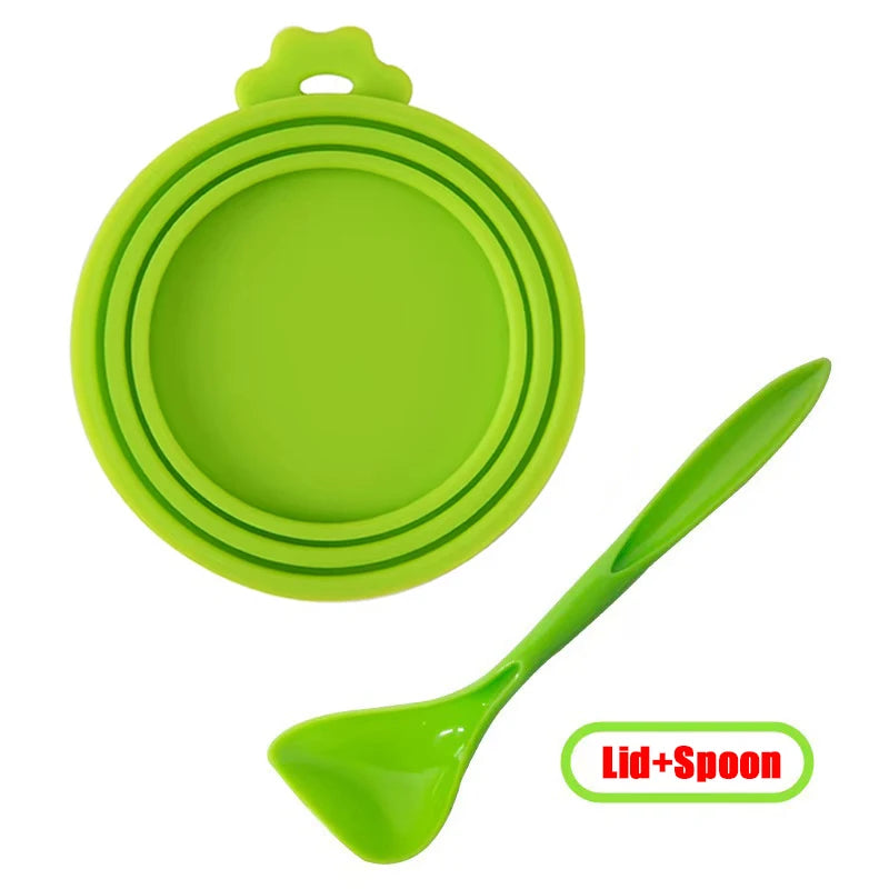 Reusable Pet Food Can Cover and Spoon Portable Dogs Cat Storage Tin Cap Lid Seal Cover Health Pet Supplies Pet Silicone Lids Can
