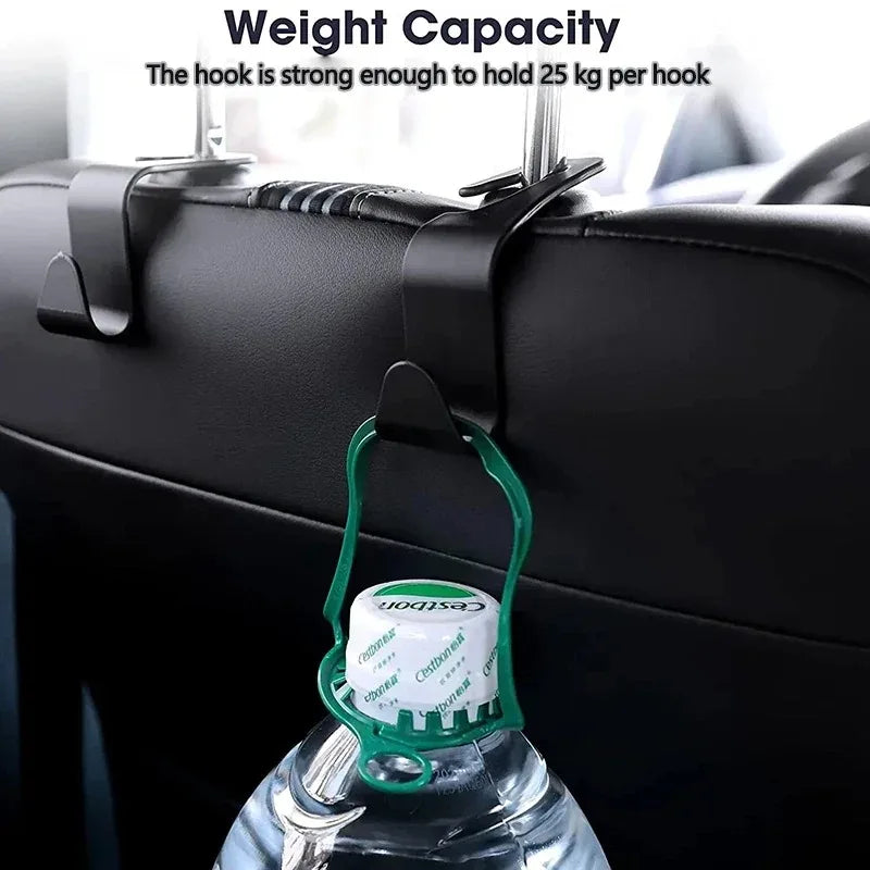 Four headrest hooks for the front seats of a car. Car seat hooks are internal accessories of a car