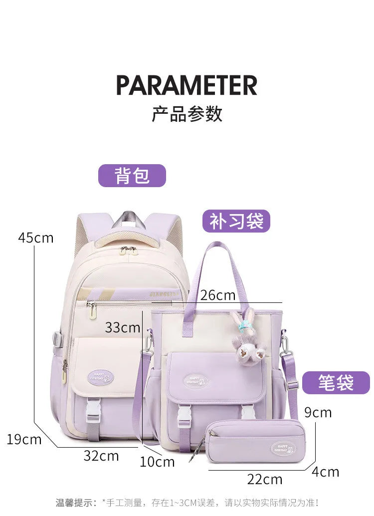 Cute Student Backpack 3pcs/set Primary Schoolbag Harajuku Kawaii Student Backpack Teenage Girls Handbag Large Capacity Rucksack