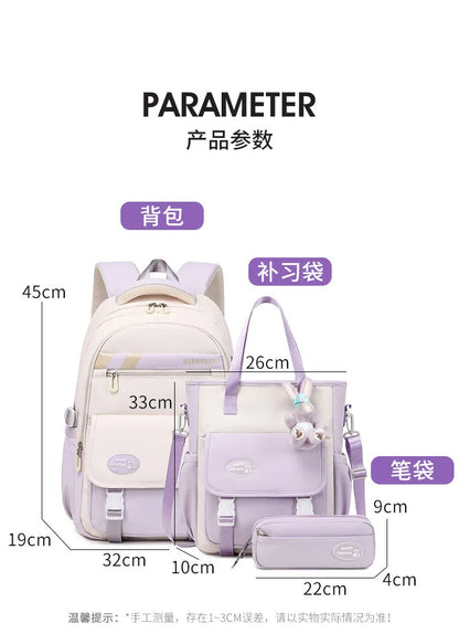 Cute Student Backpack 3pcs/set Primary Schoolbag Harajuku Kawaii Student Backpack Teenage Girls Handbag Large Capacity Rucksack