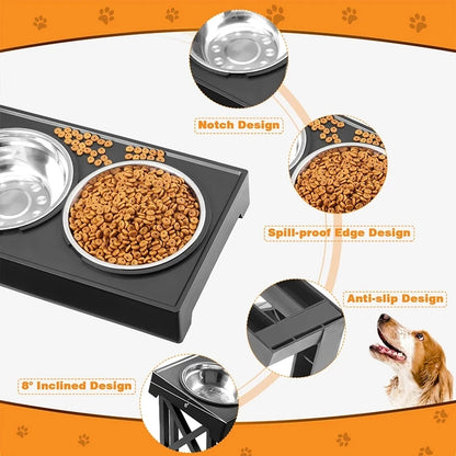 Elevated Dog Bowls 3 Adjustable Heights Dog Food Water Bowl with Slow Feeder Bowl  Dog Bowl For Pet Meal Mat Elevated Bowl Mat