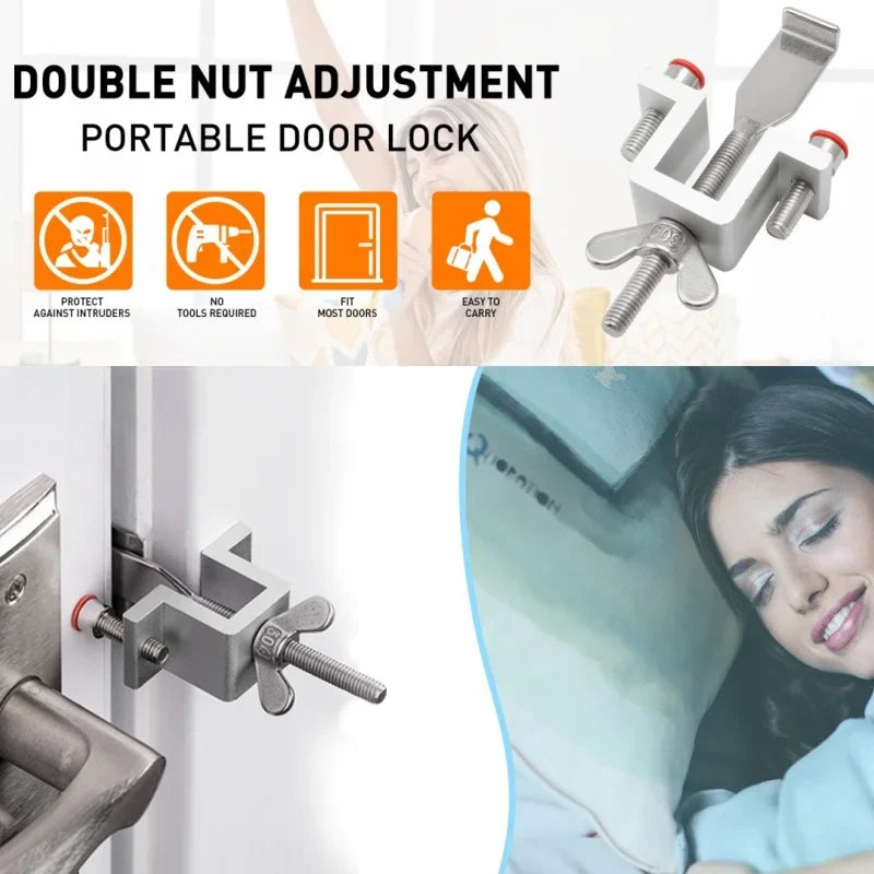 Portable Door Lock Travel Hotel Lock Dual Nut Adjustment Privacy Doors Lock Anti-Theft Door Stopper for Home Security Door Stop