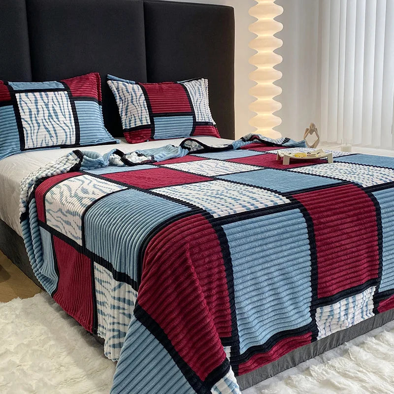Lightweight Luxurious Warm Sleeping Plaid Milk Down Thin Blanket Multi Color Spring Summer Suitable For Sofas Bedrooms Blankets