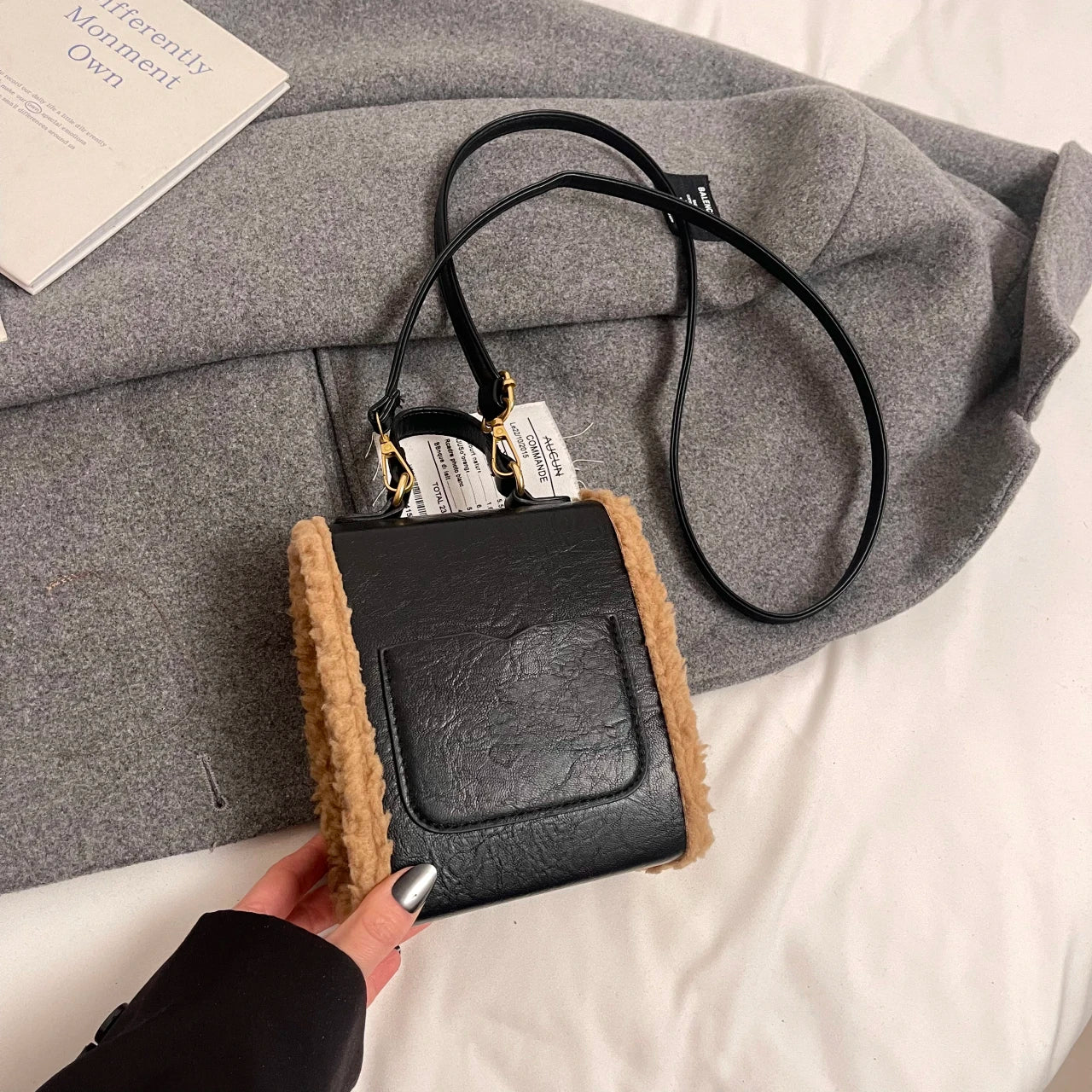 Fashion Small Totes Bag 2024 Trend PU Leather Shoulder Bags for Women Cute Short Handle Crossbody Phone Bag Luxury Fur Handbags
