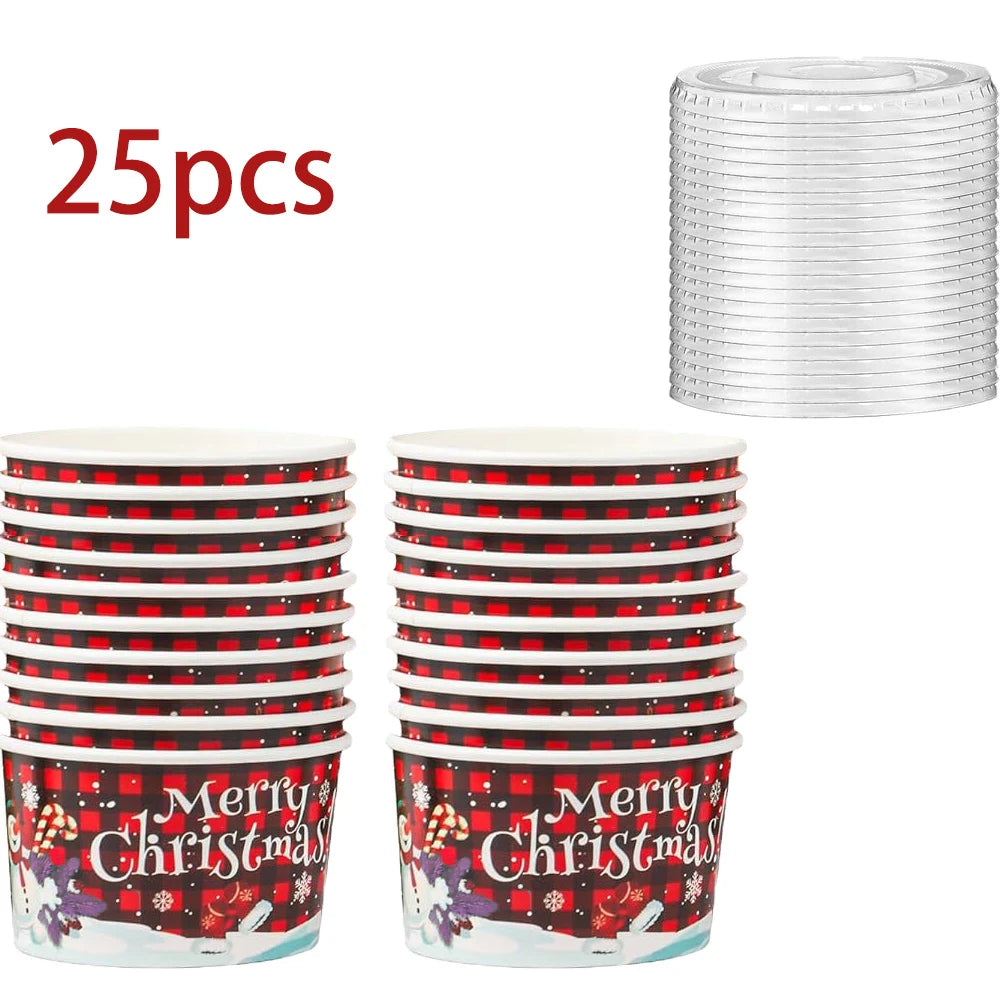 10/25pcs Christmas Snack Bowls Christmas Paper Ice Cream Cups, Santa Claus, Snowman Cake Paper Cups, 9oz Treat Dessert Bowls