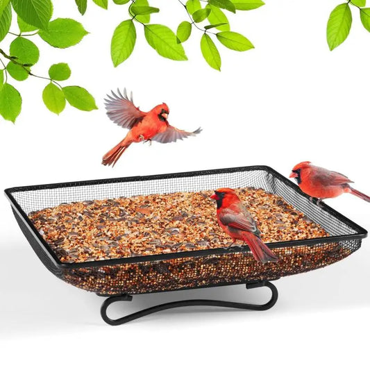 HUA Wild Bird Feeders Square Ground Tray Bird Feeder Metal Mesh Bowl High-capacity Ground Animal Feeding Tray Pet Feed Supplies
