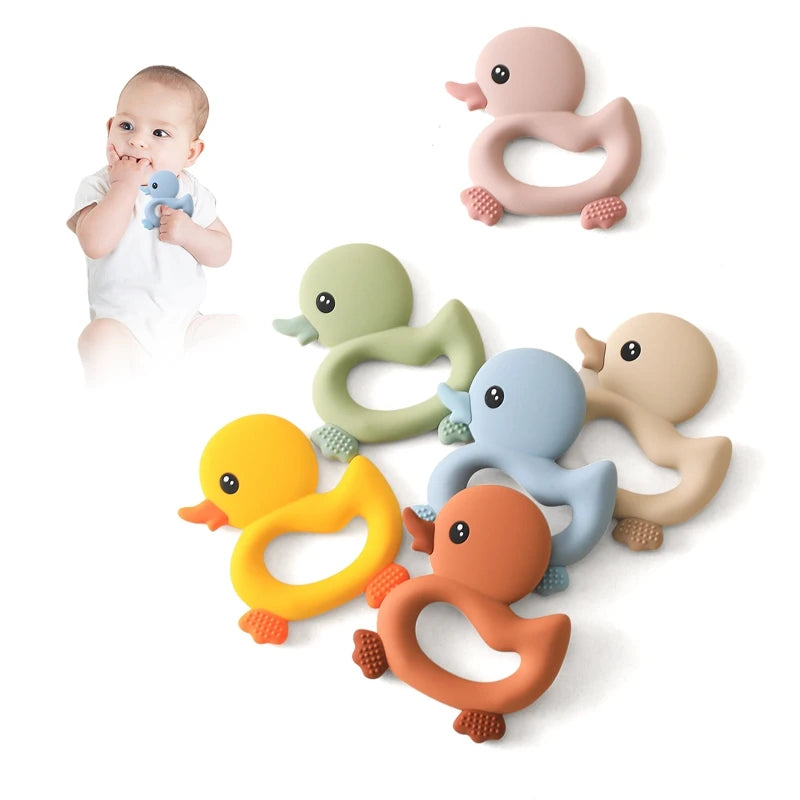 Baby Teether Food Grade Silicone Teethers Cartoon Animals Duck DIY Nursing Teething Pacifier Clip Baby Toy Teething Accessories