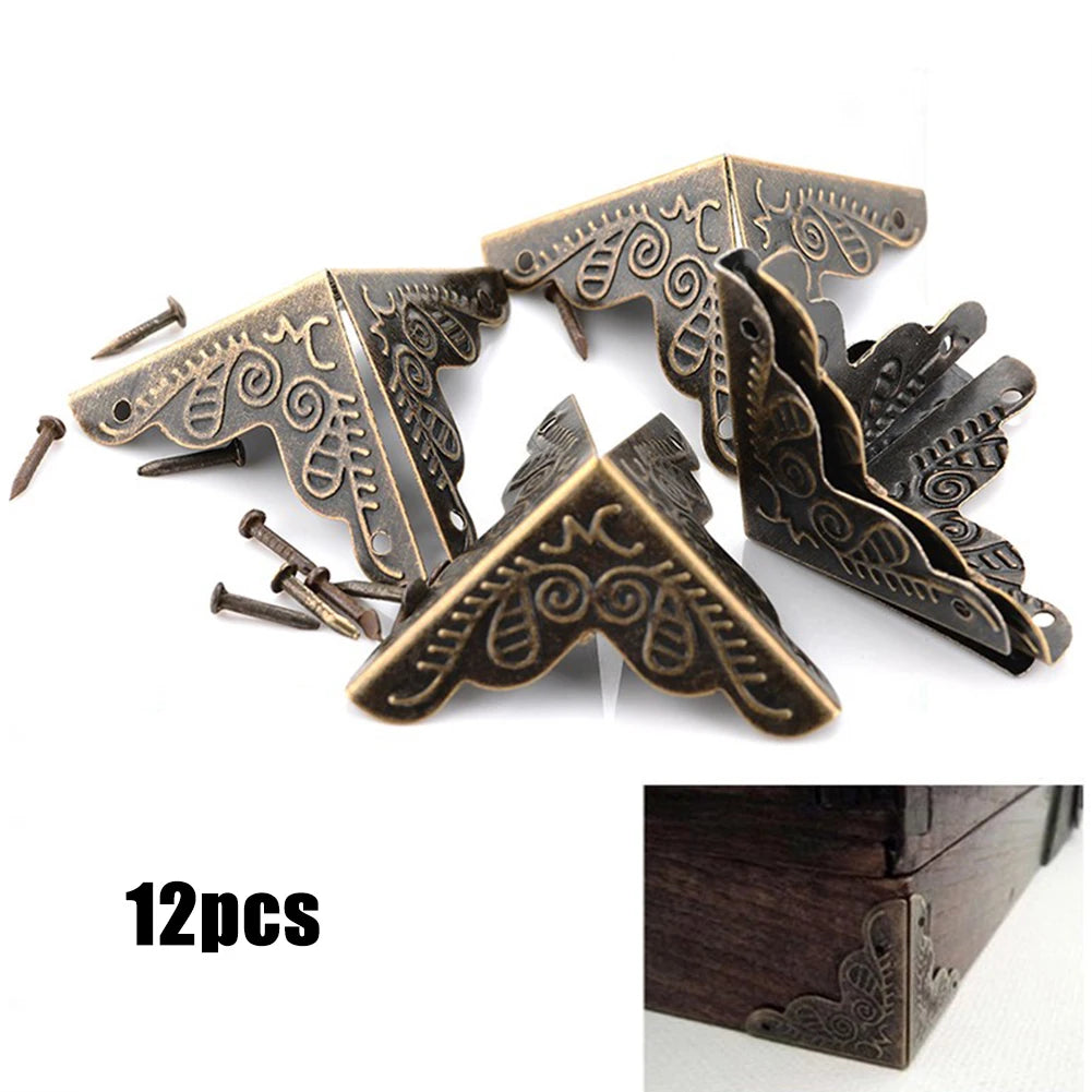 12 PCS Corner Brackets Bronze Triangle Carved Cabinets Corner Protector For Home Furniture Decor Wooden Box Edge Protect Bracket