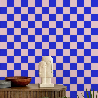 Pink And Blue Checker Adhesive Wall Wallpaper,Geometric Removable Wallpaper For Decoration Livingroom , Wallpapers Of Home Décor