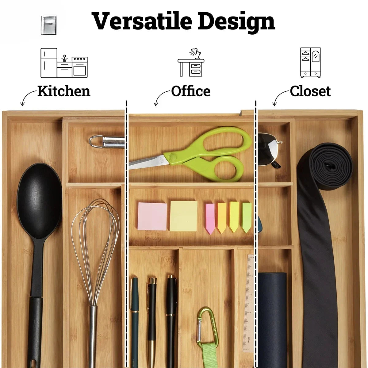 Bamboo Expandable Drawer Kitchen Organizer for Spoons Forks Knives cutleries Utensils Holder Adjustable Cutlery Tray Divider
