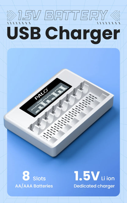 8 Slots 1.5V AA/AAA Rechargeable Battery Charger LCD Display Usb Fast Intelligent Charger for 1.5 Volts Li-lon AA AAA Battery