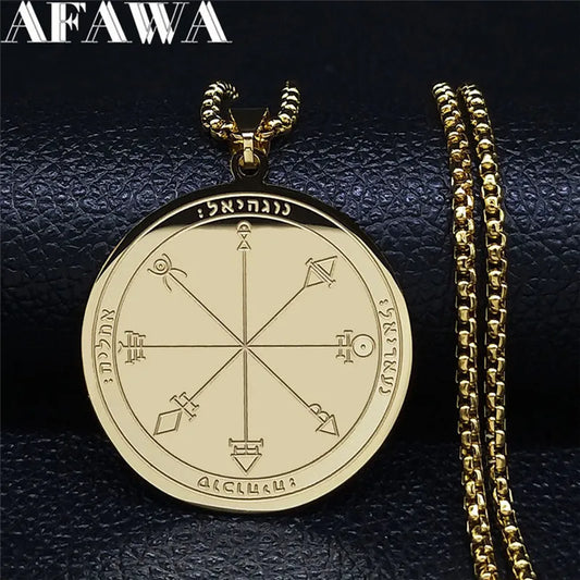 Talisman Protection Luck King Solomon Seal Necklace Stainless Steel Wealth Fortune Wheel Women Men Chain Jewelry salomon N3674