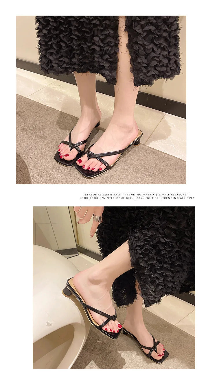 Flip-flops, Women Wear 2024 New Summer Half - Toe Sandals, Fashion Casual Mid-heel Chunky Sandals, Women's Shoes