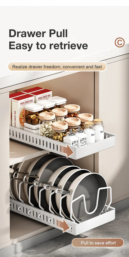 Pull out Pots and Pans Organizer Sliding Pot Lid Holder Kitchen Spice Rack Tableware Organizer Multifunctional Dish Drying Racks