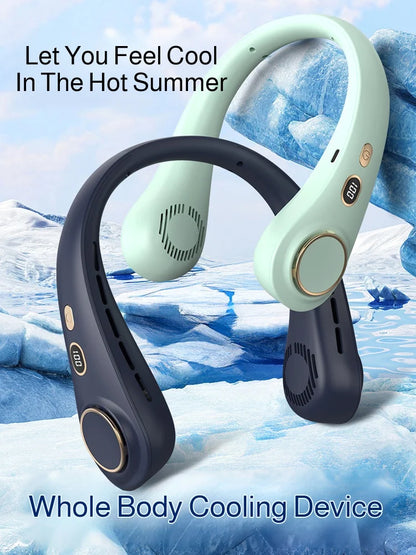 2025 Mini Hanging Neck Fan Portable Bladeless Neck Fan Air Cooler Digital Display Rechargeable Air Conditioner Neck Ventilator