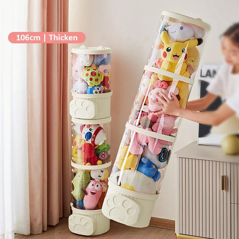 Doll storage Box Transparent Bucket Moistureproof Stuffed Animal Storage Tube Children's toy Organizer Home Organization