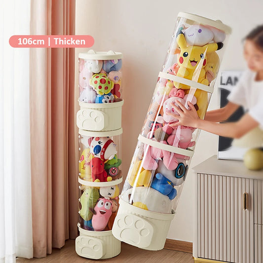 Doll storage Box Transparent Bucket Moistureproof Stuffed Animal Storage Tube Children's toy Organizer Home Organization