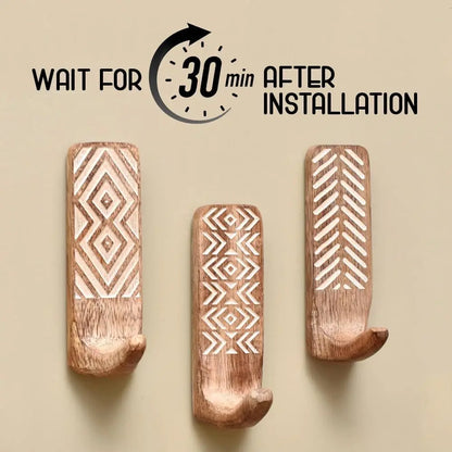 Non-Destructive Wood Wall Hooks - Adhesive Wall Hooks - Boho Decorative Wall Hooks
