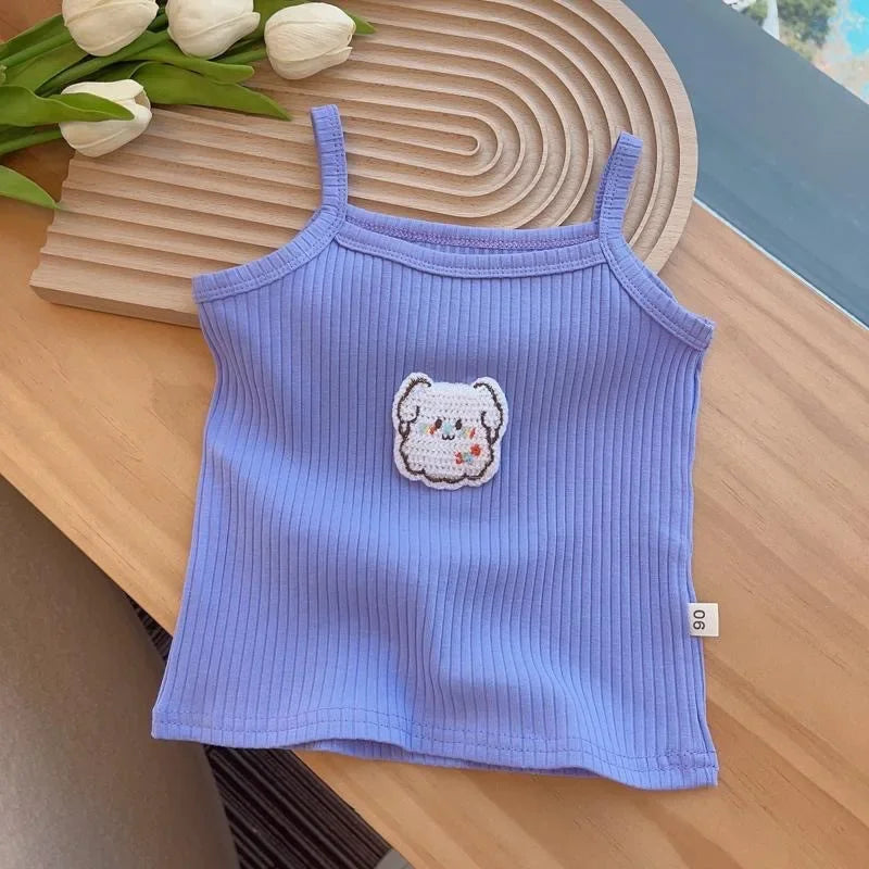Baby Girls T-shirts for Kids Summer Sleeveless Knitted Tops Vest Outfits Girls Cute Halter Tops Tees Children Clothing 1-12 Year