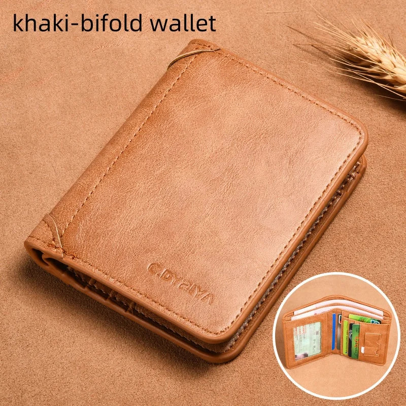 RFID Men Wallet PU Leather Blocking Trifold Wallet Vintage Thin Short Multi Function Id Credit Card Holder Male Purse Money