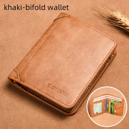 RFID Men Wallet PU Leather Blocking Trifold Wallet Vintage Thin Short Multi Function Id Credit Card Holder Male Purse Money