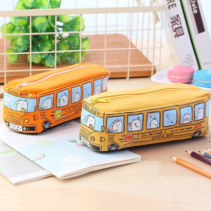 1PCS Creative Large Capacity Student Bus Cartoon Car Pencil Bag Office Culture and Educational Supplies