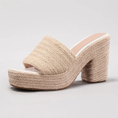 Women's hemp rope platform sandals braided grass summer waterproof high heels European and American style
