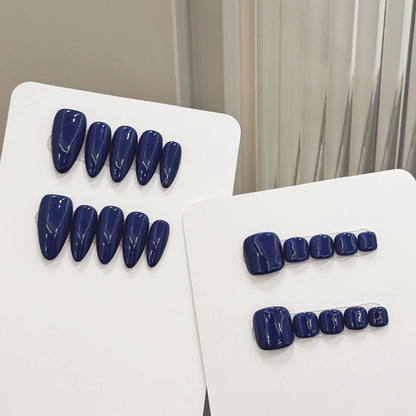 10Pcs Handmade Bright Blue Press On Nails Toenails Almond French False Nail Toenails Wearable Manicure For Women And Girls