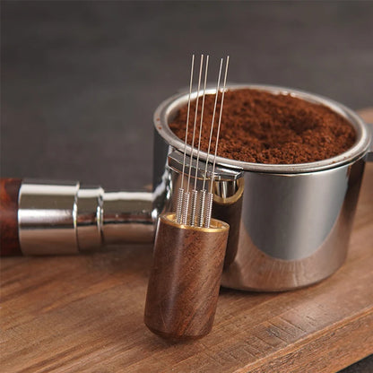 Espresso Coffee Stirrer Coffee Stirring Tool Coffee Powder Stirrer Needle Distributor Wood Handle Barista Hand Distribution Tool