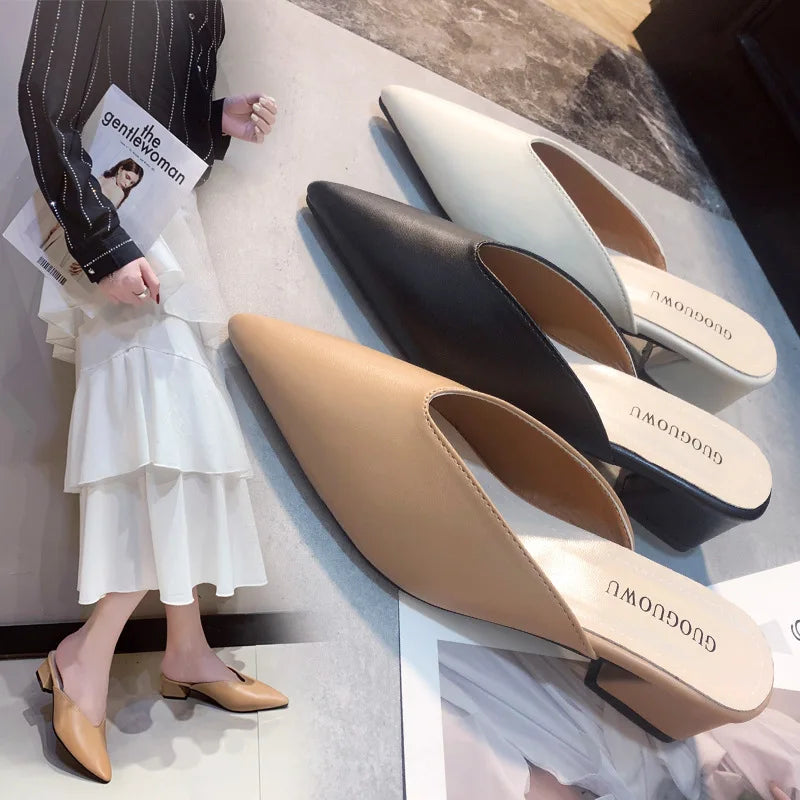 Baotou Half Slippers, Women's Shoes 2024 Spring Fashion, Temperament, Chunky Slippers, Chunky Pointed Sandals,shoes for woman