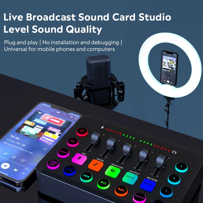 F11 Live Sound Card Streaming 5-Channel Mixer Sound Card Audio Mixer Professional Studio for Game Voice Podcast Live Streaming