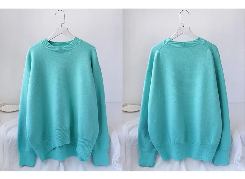 Light Blue Oversized Sweaters For Women 2024 Trend White Loose Sweater Casual Autumn Winter Warm Thick Knit Sweater Women Jumper