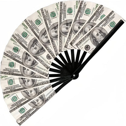 Unique Folding Fan with Dollar Print, Highly Personalised Handheld Fan. Suitable for Parties, Weddings, Club Events