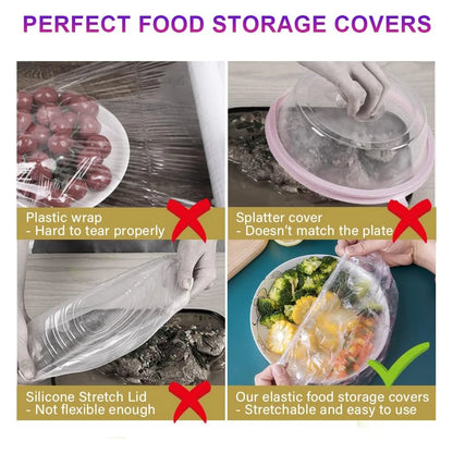 100PCS Plastic Bowl Covers Elastic Reusable Food with Storage  Bonnets for Leftover Fresh Keeping Bag for Family Outdoor Picnic