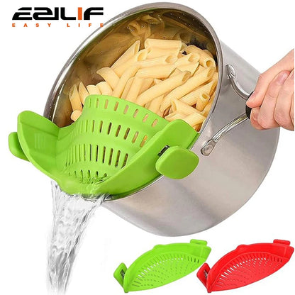 1pc Adjustable Silicone Clip-On Strainer for Pots, Pans, and Bowls - Handheld Drainer for Noodles, Pasta