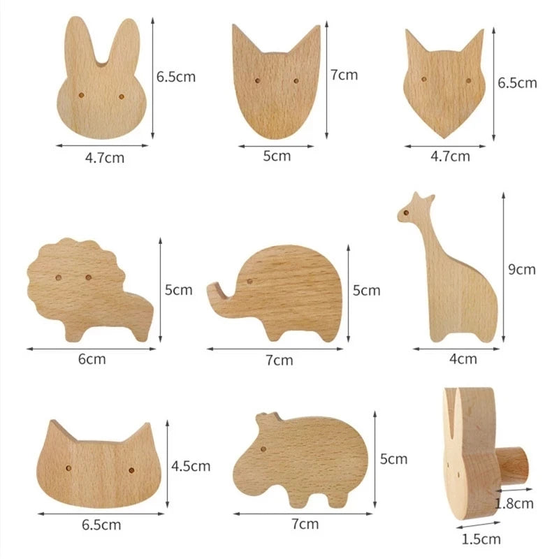 1pcs Animal Wooden Hooks Cute Room Decor Hook Wall Keychain Coat Hook Home Door Wood Hook Hanger Kitchen Accessories Gadget