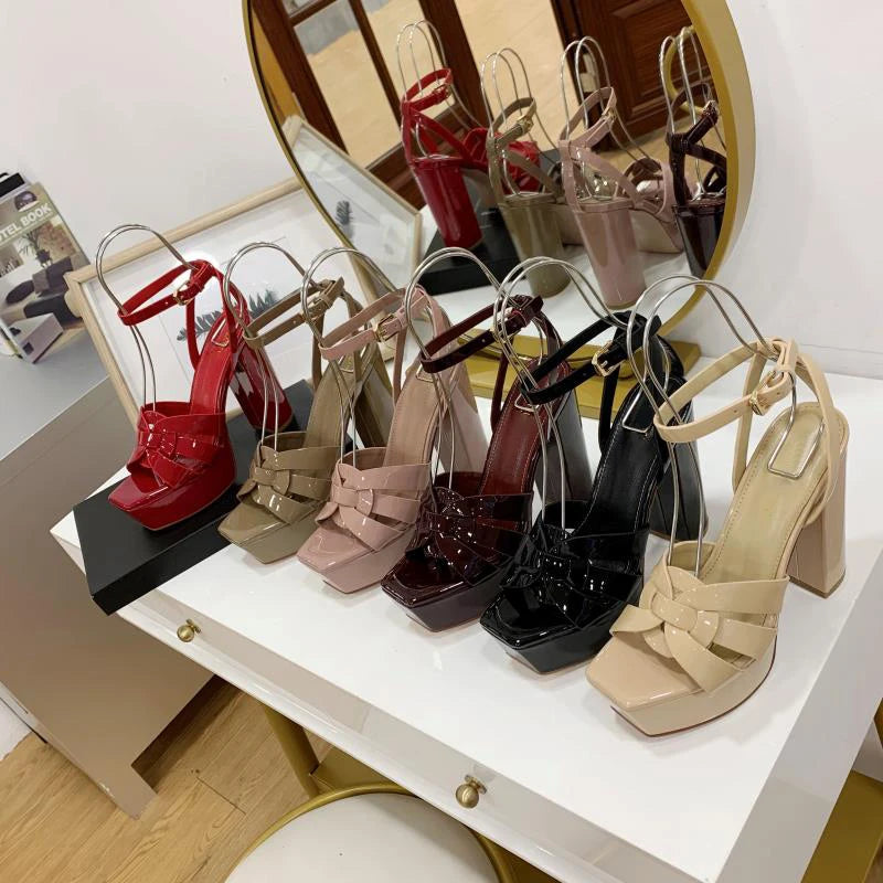 Fashion Women's Sandals Brand Luxury Women's Shoes Elegant Party High Heels Leather Waterproof Office Shoes Sexy Dating Shoes