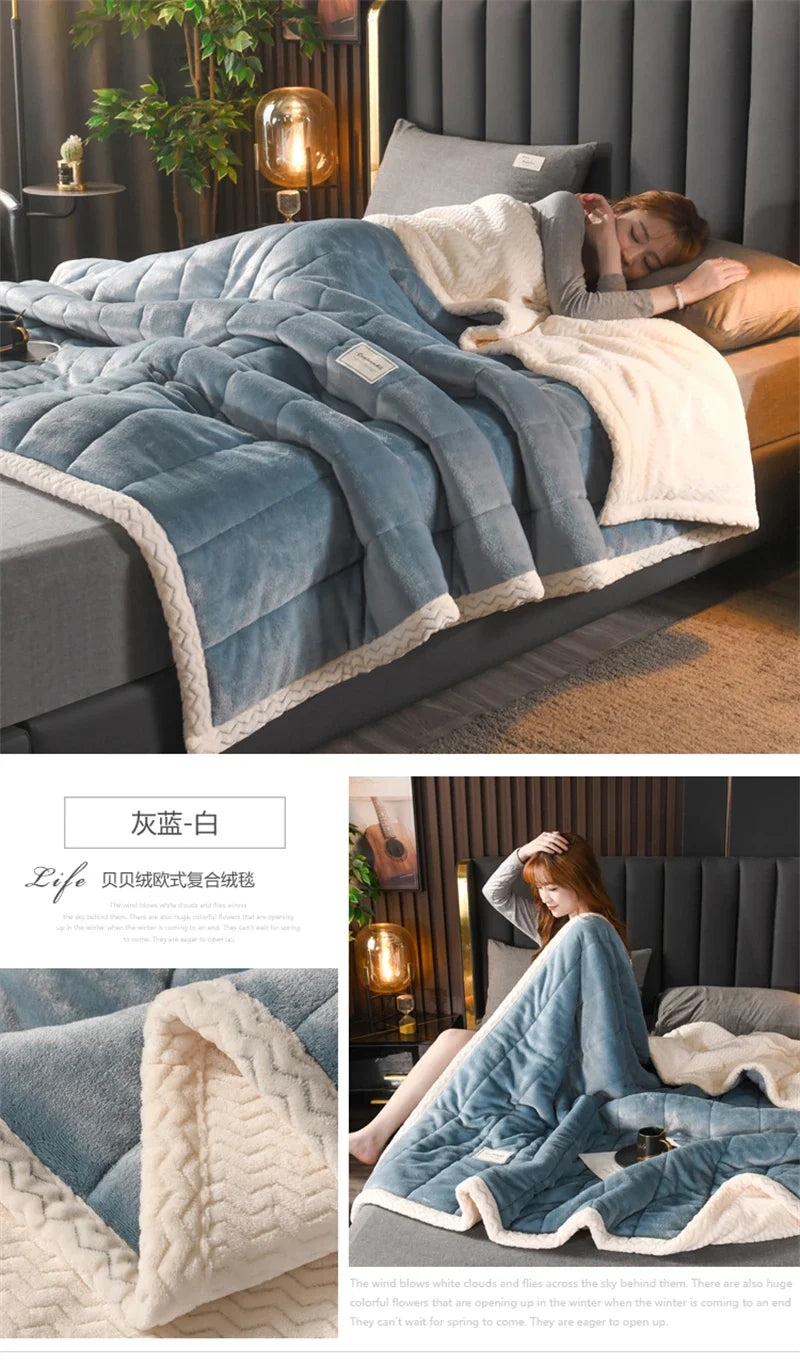 Milk Fleece Autumn Winter Warm Weighted Blankets for Beds European Thickened Beibei Velvet Throw Blanket Warmth Quilt Comforter