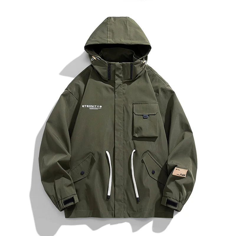 Large Size Jacket Men's Spring Autumn Multi-pocket Loose Workwear Jacket Hooded Youth Trendy Tops Mens Clothes 8XL 9XL