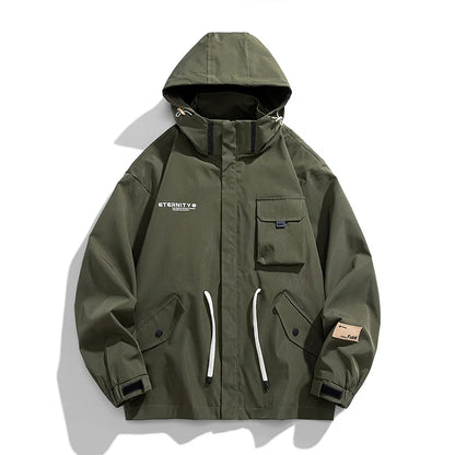 Large Size Jacket Men's Spring Autumn Multi-pocket Loose Workwear Jacket Hooded Youth Trendy Tops Mens Clothes 8XL 9XL