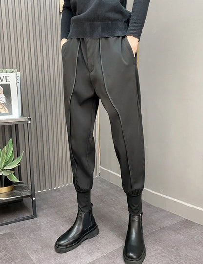 Black Harlan Draped Man Suits Pants Fluid 9 Cropped Fabric Designer Clothes Classic Trousers For Men Clothing Premium Up