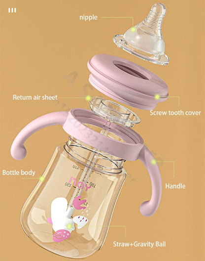 Newborn bottle/Big baby bottle/Handle anti bloating and anti falling baby bottle/Used by babies over 6 months old