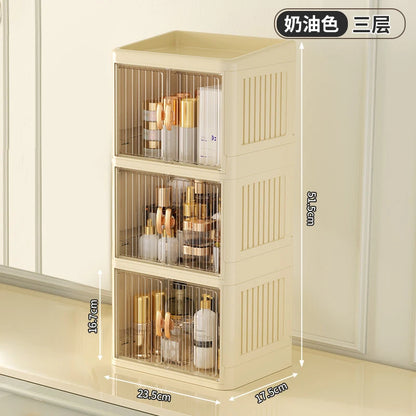 Cosmetics Storage Boxes Multi Layer Flat Cover Design Stationery Storage Shelf Household Dustproof Cosmetics Skincare Organizer