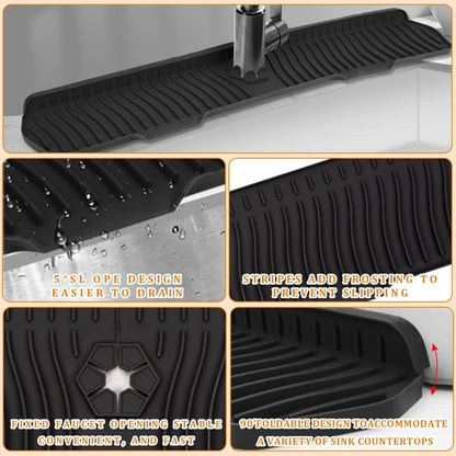 24/29.5inch Kitchen Sink Splash Guard,Silicone Draining Mat for Sink,Sink Protectors for Kitchen Sink Mat, Splash Guard Kitchen