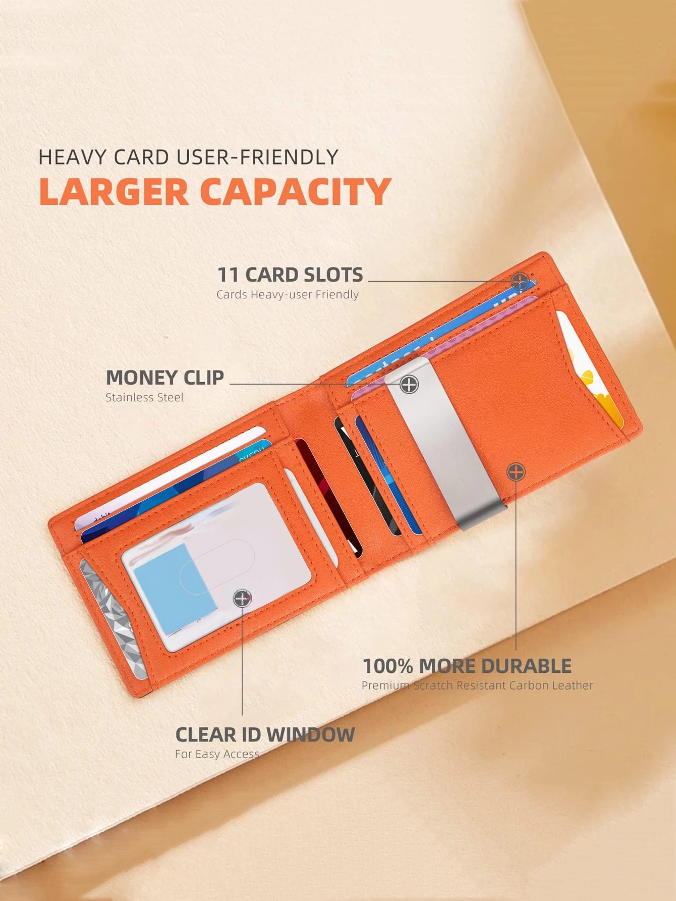 RFID Blocking Carbon Fiber Wallet- Ultra-Slim Bi-Fold Credit Card Holder with ID Window, Portable Front Pocket Money Clip