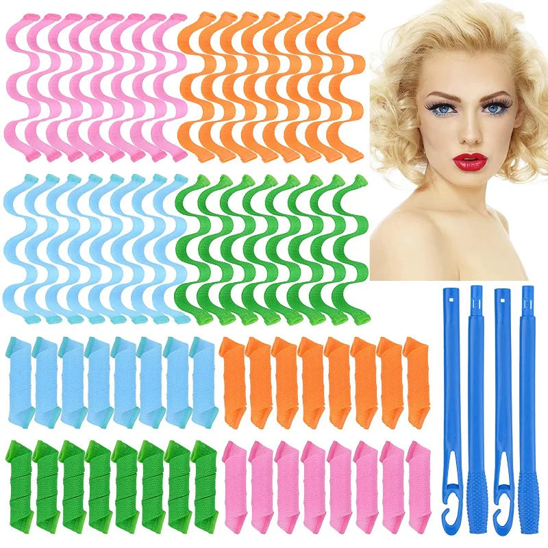 Heatless Hair Curler No Heat Silk Ribbon Hair Rollers Curls Headband Sleeping Soft Lazy Hair Curlers Foam Rod Curling Hair Tools