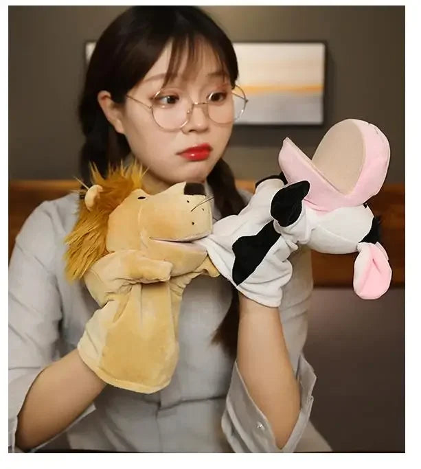 Stuffed Plush Animals Toys Hand Finger Story Puppet Kawaii Dolls Educational Baby Toys Lion Elephant Bunny Monkey Children GIft