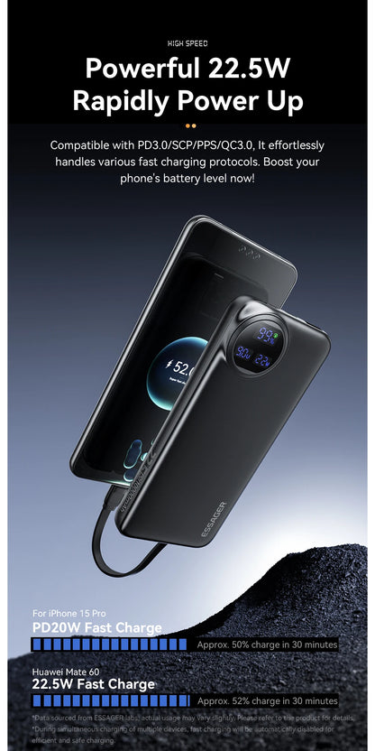 Essager Power Bank 30000mAh 22.5W PD Fast Charging Powerbank Portable Battery Charger For iPhone 15 14 13 12 Pro Max Huawei